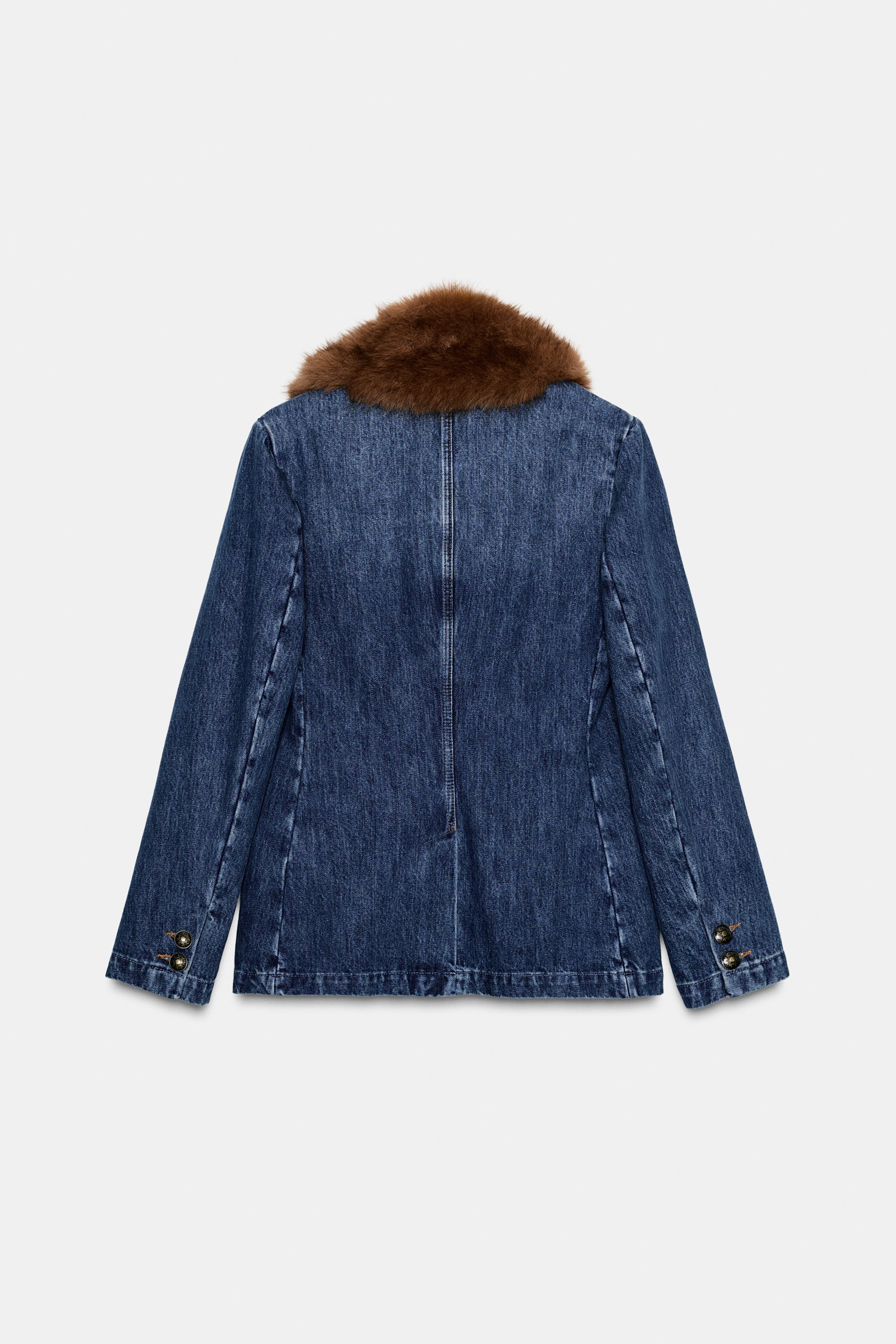 DENIM BLAZER WITH FAUX FUR COLLAR ZW COLLECTION